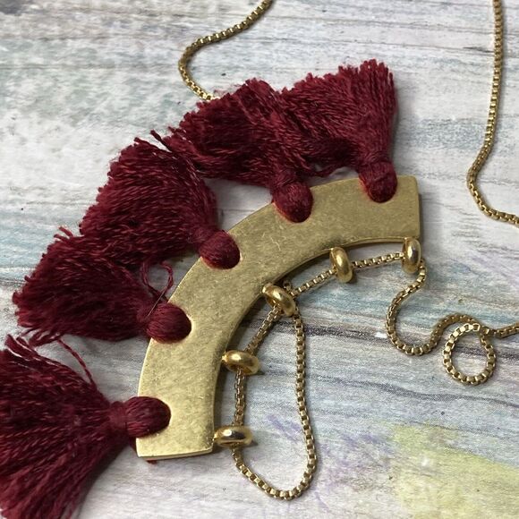 Elegant Gold and Burgundy Tassel Necklace - Picture 7 of 7